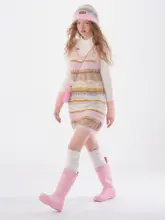 秋冬美式ヴィンテージスタイル カラフルな粒サイジング ニットノースリーブロングドレス【毛羽立ちデザイン】