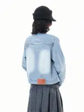 春秋用 レディース メタルボタン付き刺繍デザインデニムジャケット【オーバーサイズ・カジュアル・立襟】