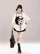 かわいいカートゥーンプリントの夏用半袖Tシャツ【ルーズフィット・デザイン性抜群】