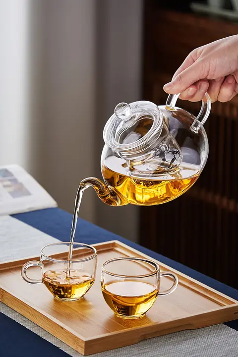 ガラスティーポット お茶の分離 花茶用ティーポット 高耐熱 厚手 フィルター付き