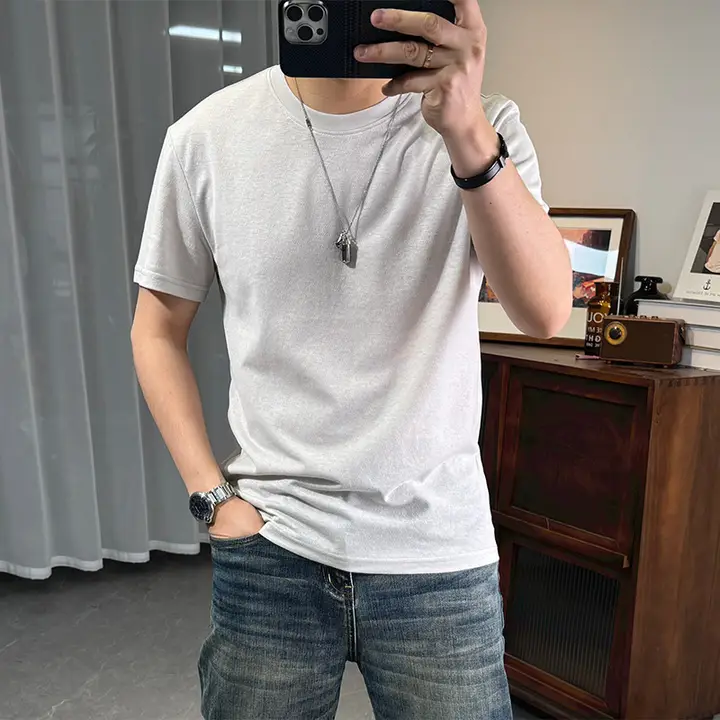 麻混短袖Tシャツ【シンプルデザイン・薄手・通気性・クルーネック】