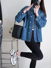 秋冬用ヴィンテージ風 デニムジャケット【ゆったりシルエット・襟付き・ミディアム丈】
