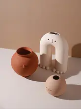 かわいい陶器製カートゥーン花瓶【水耕栽培・ドライフラワー用・リビングインテリア】