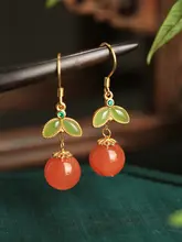 天然南紅製のチェリーイヤリング【純銀・国風スタイル・紅色の玉石・アゲートダングル】