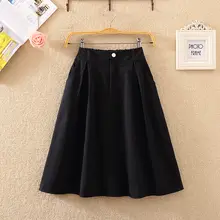 大きなお揺れが魅力！ボタン付きポケットのコットンAラインスカート【中丈・女性用】