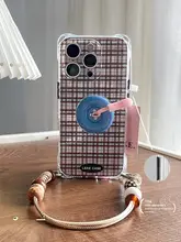 カラーブロックチェック柄のiPhoneケース【吊り下げストラップ付き・スタンド機能・各モデル対応】