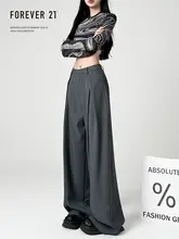 スラックス ワイドパンツ レディース ブラック 着痩せ きれいめ 落ち感 ゆったり カジュアル 「Forever 21」