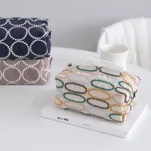 刺繍の鈴鼓デザイン ティッシュボックス【コットンリネン製・北欧風】