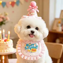 かわいいペット用バースデーアクセサリー【犬猫用・誕生日帽子・エプロン・パーティーデコレーション】（セットアップ対応）
