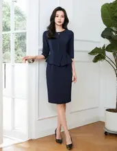 大人の品格を演出するネイビー風二重仕立てワンピース【七分袖・レディス・タイトシルエット】