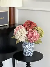 花瓶 陶器 造花 芍薬 水植え チャイナテイスト 染付 ヴィンテージ リビング テレビボード インテリア 置物