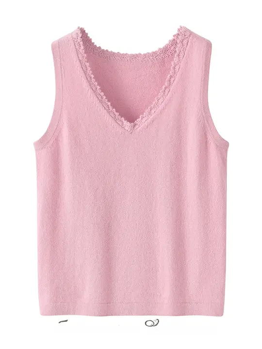 レーストリムのVネックニットベスト【100%山羊毛・秋冬用・保温タイプ】