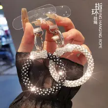 カラフルなビジューとリボンデザインのスマホ用ハンドストラップ【指環付き・高級感ある仕上げ・キーリングとしても使用可能】