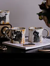 猫デザインの手作りマグカップ【ビンテージ風・陶器製・ラテアート対応】