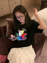 スタイルの白いコットン薄手Tシャツ【レディース・ゆったりシルエット・スイートカジュアル・カップル向け】