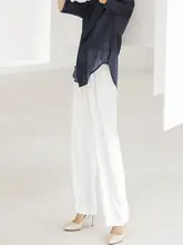 白色ハイウエストワイドパンツ【夏用・シフォン・ドレープ・ロングパンツ】