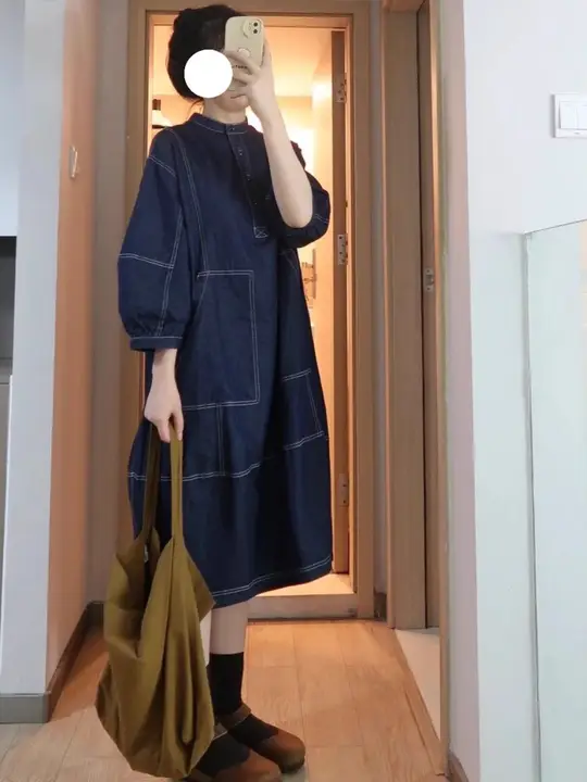 秋にぴったり！大きいサイズのデニムAラインワンピース【ゆったりシルエット・スタイルアップ効果】