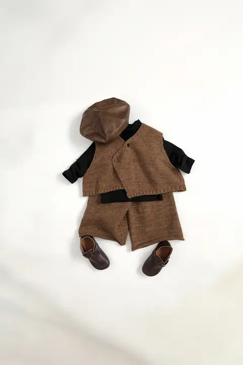 2点セット キッズ ボーイズ ガールズ ニットベスト ワイドパンツ 前合わせ おしゃれ 春 秋