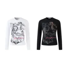 キャラクター柄のフィット感ある長袖Tシャツ【秋用・短丈・女性用】