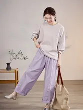 オリジナルデザインの感あるラウンドネック秋用カジュアルTシャツ【コットン・バイカラー・ゆったりフィット】