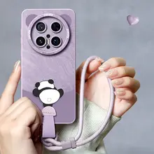華為 Mate 70 用 熊猫デザイン シリコンケース【全包型・衝撃防止・ストラップ付き】