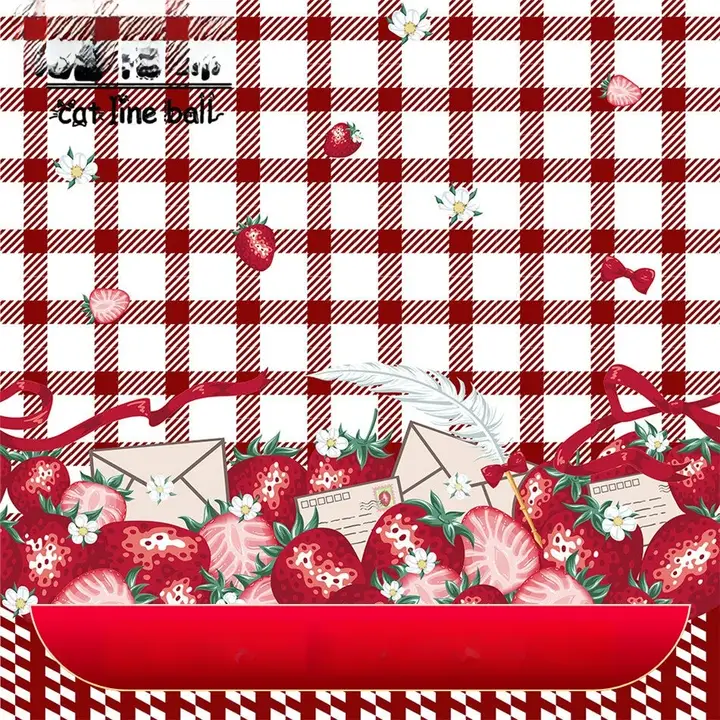 チェッカーパターンのストロベリーLolitaドレス【BJD用・甘美柄・オリジナル素材】