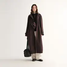 ヴィンテージ風 ラウンドカラーコート【ダブルブレスト・シンプルデザイン・ポケット付き】