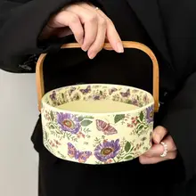 ビンテージデザインの紫菀花陶器製フルーツバスケット【おしゃれな家庭用・スナック皿】