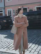 杏色の両面キャッシュウールコート【中丈・女性用・高級感あるウール製】