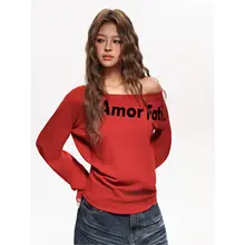 カラー切り替えオフショルダー長袖Tシャツ【秋用・女性・カジュアルデザイン】（セットアップ対応）