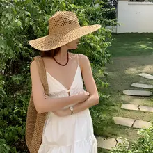 穴あけ不要の大きなブリムの通気性草帽【ヴィンテージスタイル・ビーチリゾート・西部カウボーイ用】