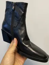 手作り本革 ヴィンテージ風 タンクヒールショートブーツ【サイドジップ・スクエアトゥ・西部スタイル】