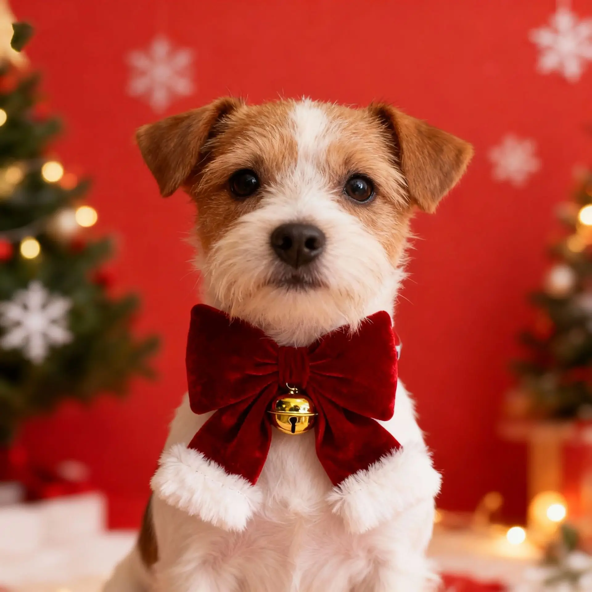 クリスマスプレゼントにぴったりなペット用カラフル首輪：酒紅色の立体リボンと鈴付きデザイン