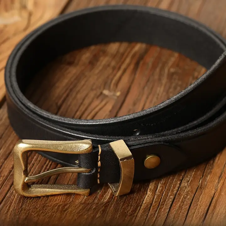 柒名氏 レトロアメリカンスタイル ブラスビット手動仕上げ イタリアンレザー製カジュアルベルト