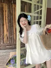 立体リボンデザインのネットワンピース【杏色・ルーズフィット・夏用・Aライン】