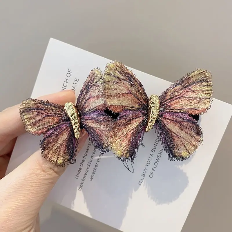 手作り蝶々バンスクリップ：水墨色調とロマンティック刺繍でアンティーク風のヘアピン