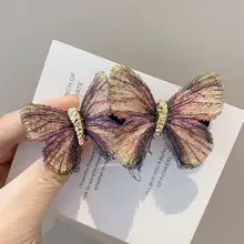 手作り蝶々バンスクリップ【水墨色調・ロマンティック刺繍・アンティーク風】