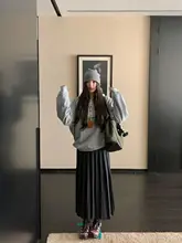 春用ハイウエストニットスカート【百褶デザイン・Aライン・女性用】