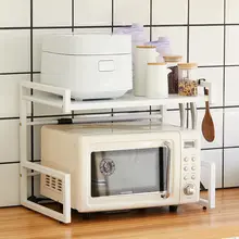 伸縮可能な収納ラック ダブルレイヤー炊飯器スタンド 家庭用カウンター用オーブンと電子レンジ収納