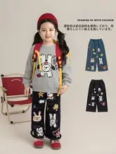 かわいいデザイン！女児用デニムパンツ【秋向け・暖かい・ゆったりストレート】