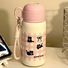 316ステンレス製魔法瓶【かわいい猫デザイン・ストロー付き・学生向け】