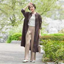 秋用 チェック柄コーデュロイシャツ【女性用・スタンドカラー・長袖・ウエストベルト付き】