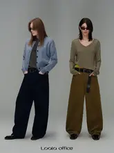 Loala office 厚手フリース付き レトロカジュアル コーデュロイ ワイドパンツ 【ハンザイグリーン・ダークブルー】