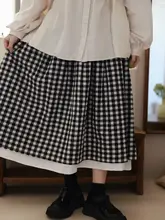 チェック柄ハイウエストAラインスカート【半身・レトロ・学生向け・秋用】