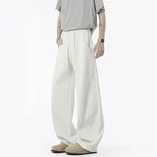 アメリカンスタイルのデコンストラクションデザインのワイドレッグパンツ【男女兼用・レトロ・夏用】（セットアップ対応）