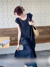 深青色メッシュ切替ワンピース【フレンチスタイル・エレガント・Aライン】