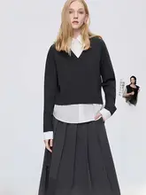 カラーコンビネーションのニットセーター【秋用・翻訳襟】