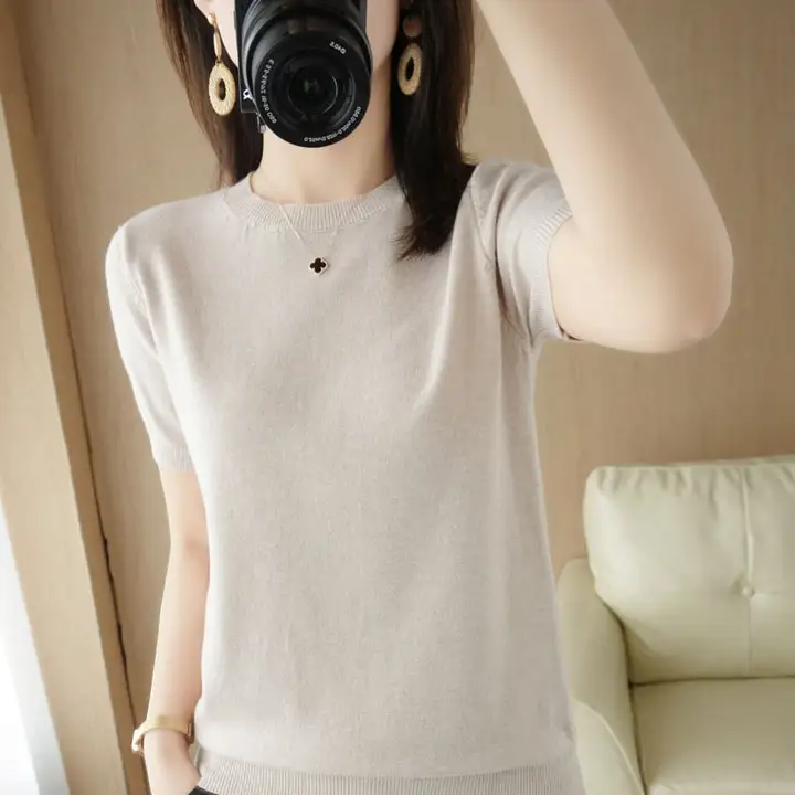 コットン100% ラウンドネック短袖Tシャツ【夏用・薄手・ゆったり・無地】