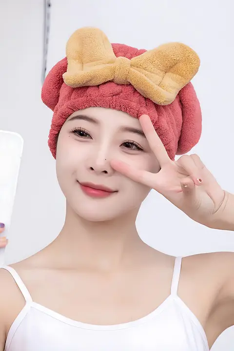超吸水速乾ヘアタオル【リボン付き・可愛い・女性用・バス用】
