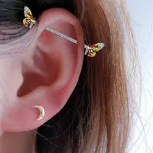 チタン鋼製ピアス【花と蜂のデザイン・ロングイヤーブリッジ・両耳対応】